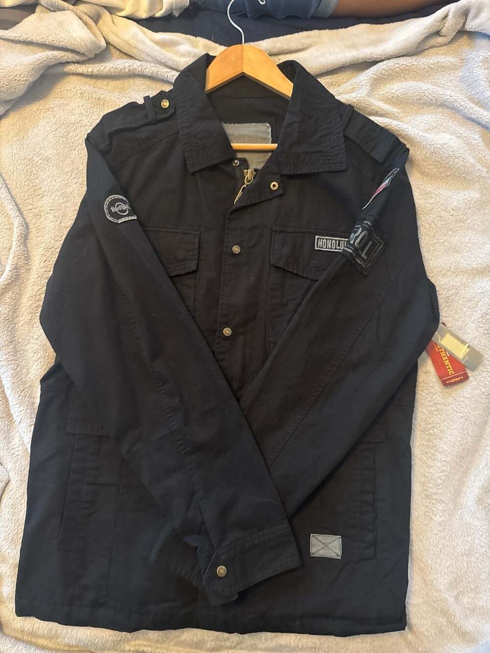 Hard Rock Cafe Honolulu Black Military Style Tactical Field Jacket with Patches